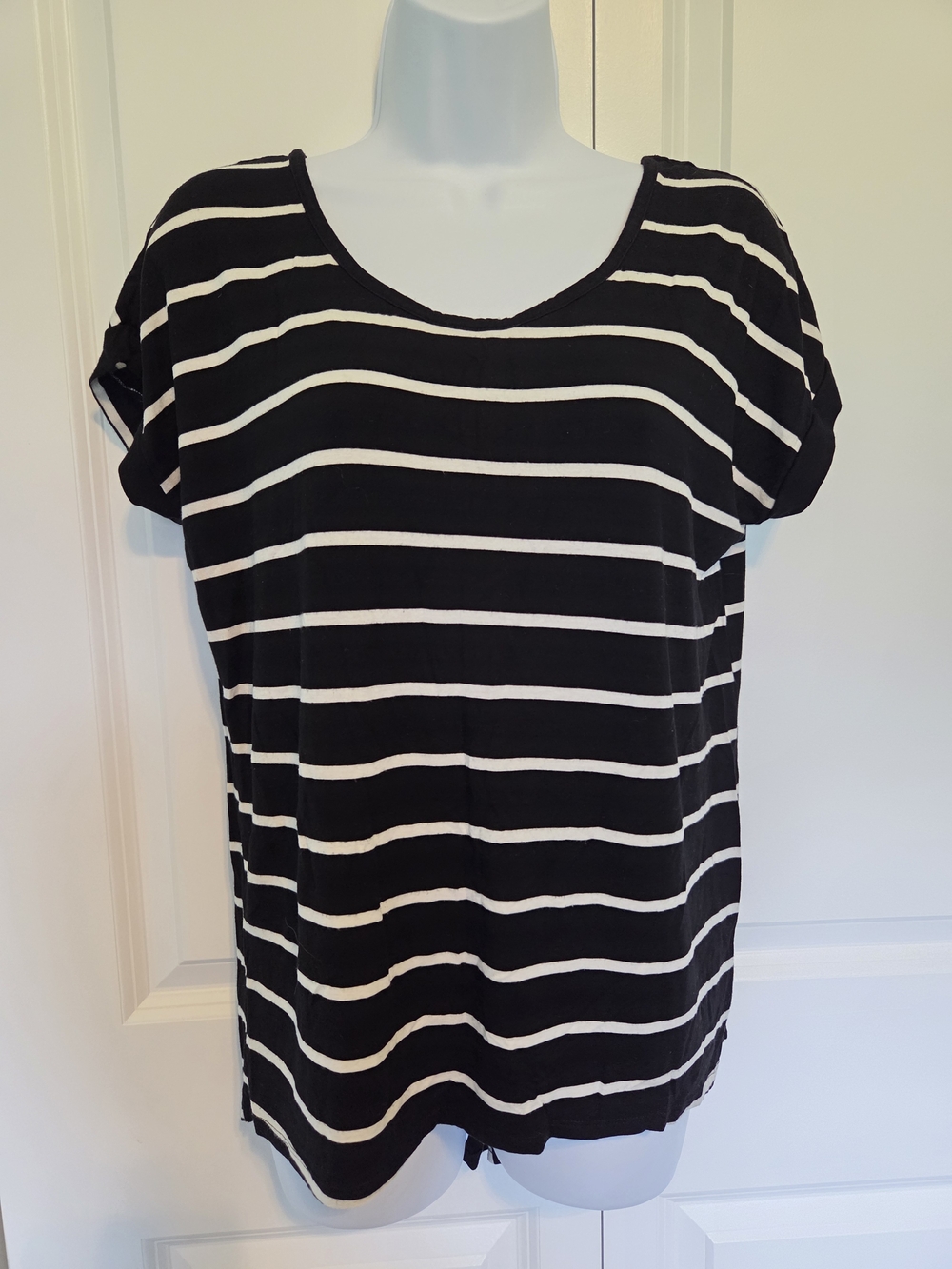 Cable & Gauge Black and White Striped Short Sleeve Tee